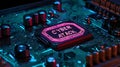 Close-up of a circuit board with CYBER ATTACK highlighted Royalty Free Stock Photo