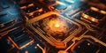 A close up of a circuit board with a fingerprint. Suitable for technology, cybersecurity, or forensic investigation
