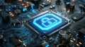 Secured Microchip with Glowing Lock Symbol Represents Data Security and Digital Protection Royalty Free Stock Photo