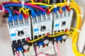 Close up circuit breakers and wire Royalty Free Stock Photo