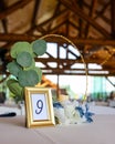 Centerpiece with table number at wedding venue event space