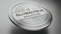 Globaltech solutions metal emblem with globe logo and sunburst pattern Royalty Free Stock Photo