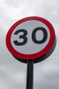 Close up of circular sign indicating speed limit lytham st annes fylde june 2019 Royalty Free Stock Photo