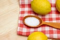 Close-up of citric acid in wooden spoon Royalty Free Stock Photo