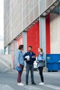 close up civil engineers talking outdoors