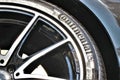 Close up of a CLA coupe mercedes wheel with alloy wheels and Continenal tire.