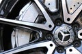 Close up of a CLA coupe mercedes wheel with alloy wheels and Continenal tire. Royalty Free Stock Photo