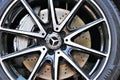 Close up of a CLA coupe mercedes wheel with alloy wheels and Continental tire.