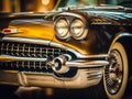 a close up of a classic car with its headlights on Royalty Free Stock Photo