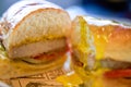 A close-up of a classic and delicious Macanese pork chop bun Royalty Free Stock Photo