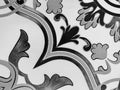 Close-up of classic floral ceramic tile pattern in black and white Royalty Free Stock Photo