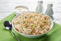 Close-up of classic macaroni salad, top view Royalty Free Stock Photo