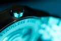 Close Up of Classic Swiss Watch with Aqua Glow Royalty Free Stock Photo
