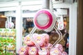 Close up of a claw machine in a Japanese arcade