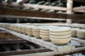 Close up clay pottery ceramic Products dry on shelf Royalty Free Stock Photo