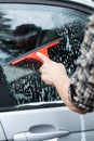 Close-up of cleaning the window