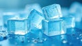 Close-up of clear blue ice cubes on a glossy surface Royalty Free Stock Photo