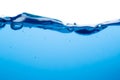 clear blue water surface, clean, pure, fresh motion and white background. Macro Royalty Free Stock Photo