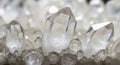 Close-up of clear quartz crystals growing in a clustered formation. They exhibit a Royalty Free Stock Photo