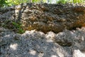 Close up of the cliff stone surface, a natural phenomenon caused by the erosion of the sediment that flows along the watercourse,