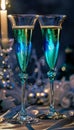 Close up of clinking champagne glasses in a festive setting with sparkling bubbles and elegance Royalty Free Stock Photo