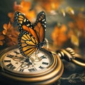 Close Up of Clock With Butterfly