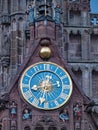 Close-up of clock Mannleinlaufen at Nuremberg Church of Our Lady, Germany