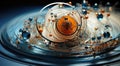 A close up of a clock on a table. Generative AI image. Royalty Free Stock Photo