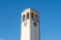 Elbasan, Albania - September 21, 2021: Close-up of Clock Tower in Elbasan