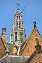 Close-up on the clock tower of St Bavokerk Church in Haarlem Royalty Free Stock Photo