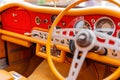Close up on clocks and dashboard of red Jansen 541 s from 1960s