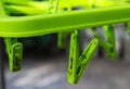Close up of clothespin green plastic for clothing Royalty Free Stock Photo