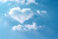 Clouds heart shaped patterns on bright blue sky with mild wind and reflection light from the sun for background