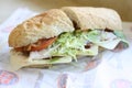 Close up of a Club Supreme Sandwich at a Jersey Mike`s Subs restaurant.