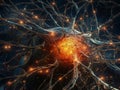 Close-up of a cluster of neurons in the brain, digital art, electrical. AI generated