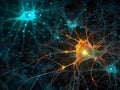 Close-up of a cluster of neurons in the brain, digital art, electrical. AI generated