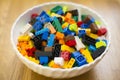 Cluttered pile of colorful toy construction bricks Royalty Free Stock Photo