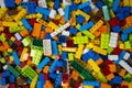 Cluttered pile of colorful toy construction bricks Royalty Free Stock Photo