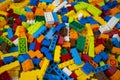 Cluttered pile of colorful toy construction bricks Royalty Free Stock Photo
