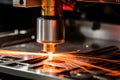 Close-up of a CNC metal laser engraving machine showing the beam Royalty Free Stock Photo