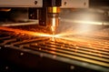 Close-up of a CNC metal laser engraving machine showing the beam Royalty Free Stock Photo