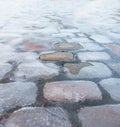Close up of cobblestones on sidewalk