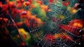 Close-up of a cobweb. The image captures detail of nature during the fall season