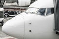 Close up on the cockpit of an airplane