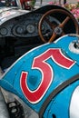 Close up of the cockpit and rear of a blue 1925 Cadillac Model 314 racing sports car Royalty Free Stock Photo