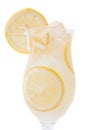 Close up of cocktail glass of Lemonade with peaces of lemon and ice inside. Isolated Royalty Free Stock Photo