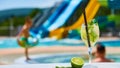 Close up Cocktail margaritas with lime near the swimming pool Royalty Free Stock Photo