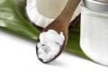 Close-up of coconut oil on the wooden spoon Royalty Free Stock Photo