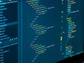 Close up coding on screen. Splitting of html and css in the code editor. Web development Royalty Free Stock Photo