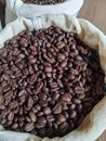 Close up at coffee bean bag Royalty Free Stock Photo